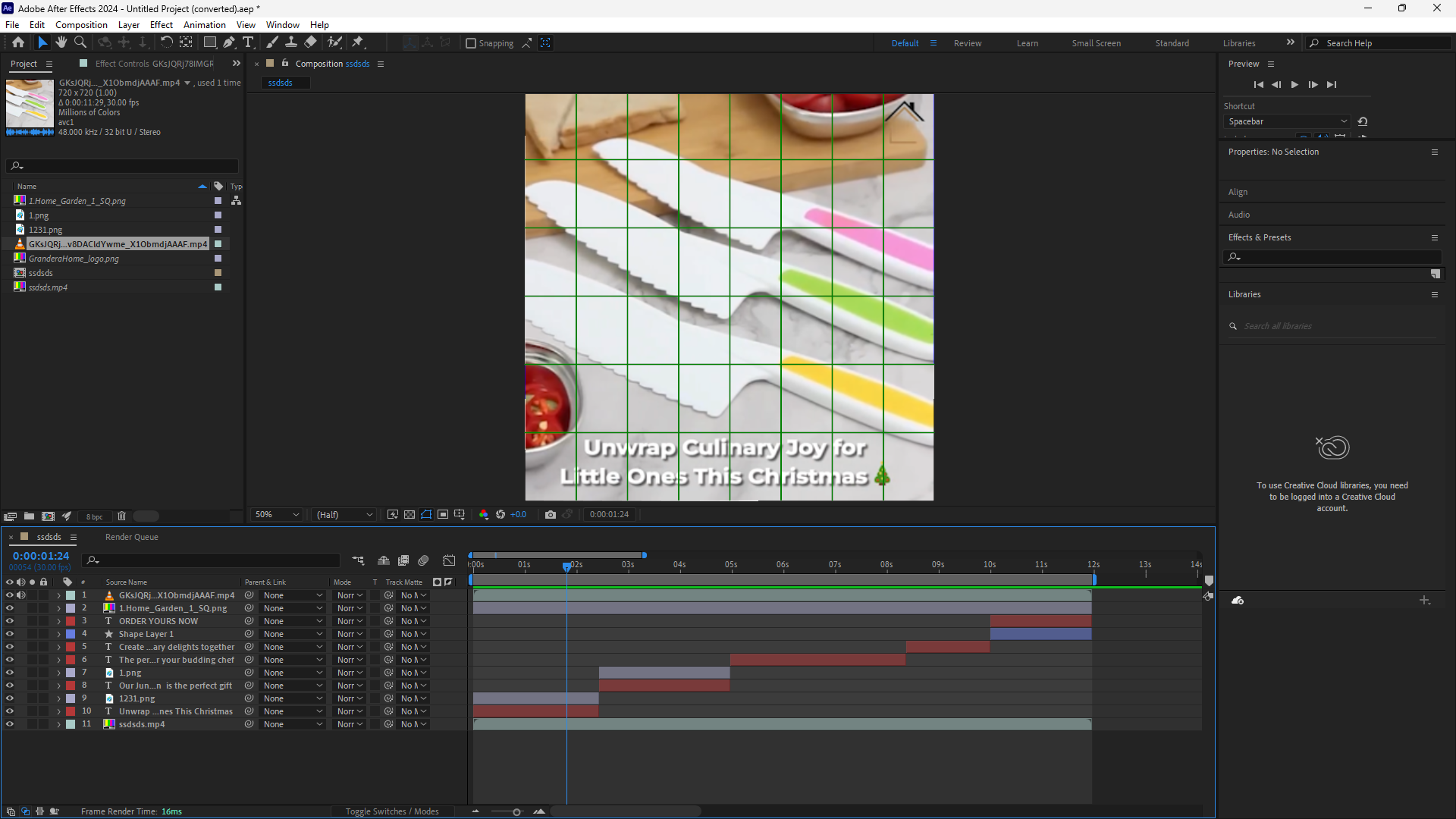 Editing a Grandera Home product advertisement in Adobe After Effects